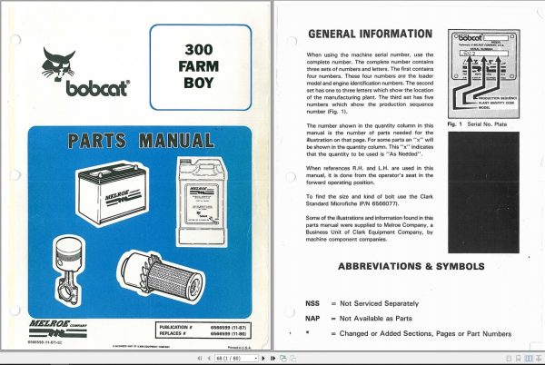 Bobcat Loader 300 Farm Boy Parts Manual 1