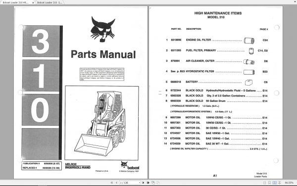 Bobcat Loader 310 Parts Manual 1