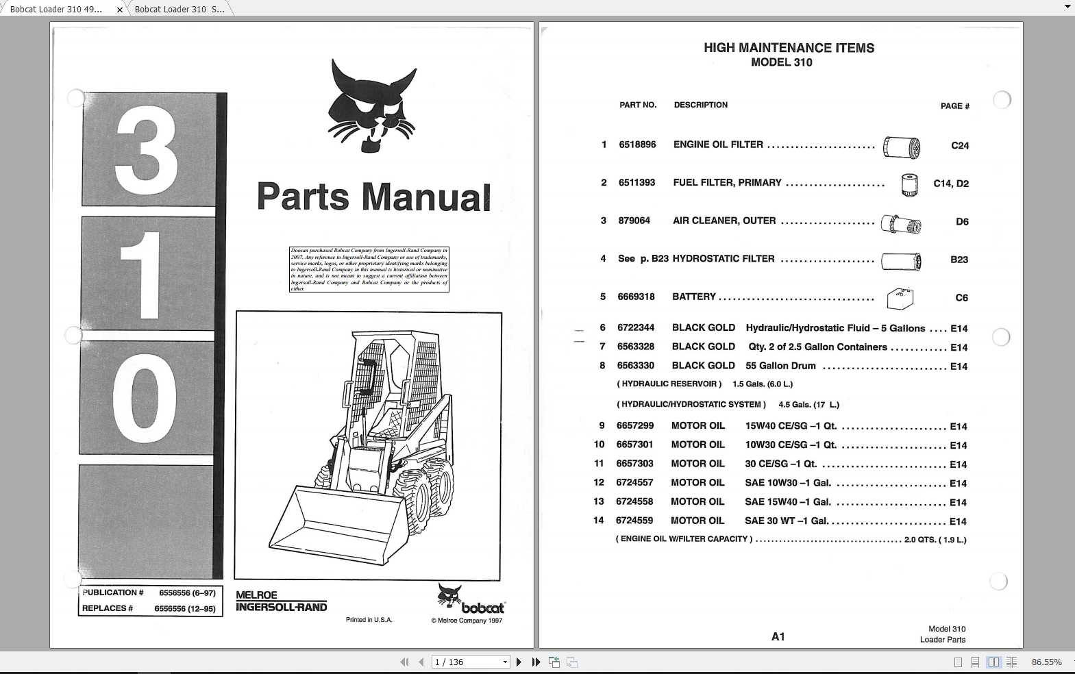 Bobcat Loader 310 Parts Manual 1