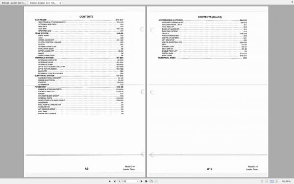 Bobcat Loader 310 Parts Manual 2