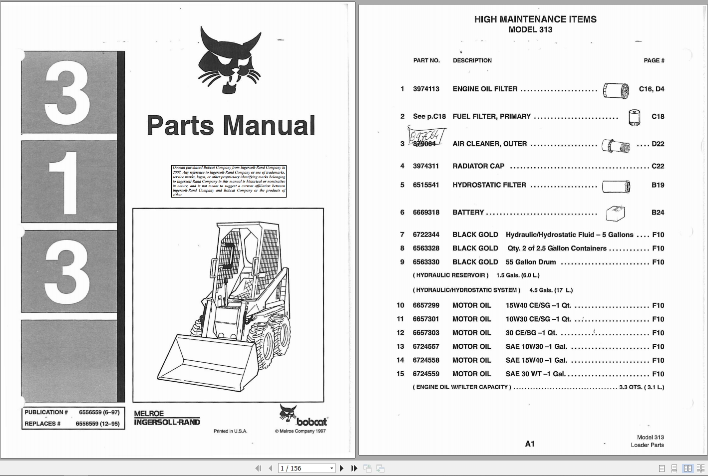 Bobcat Loader 313 Parts Manual 1