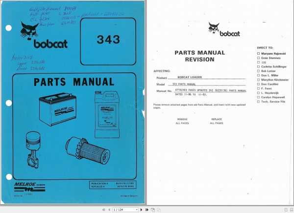 Bobcat Loader 343 Parts Manual6570176 1