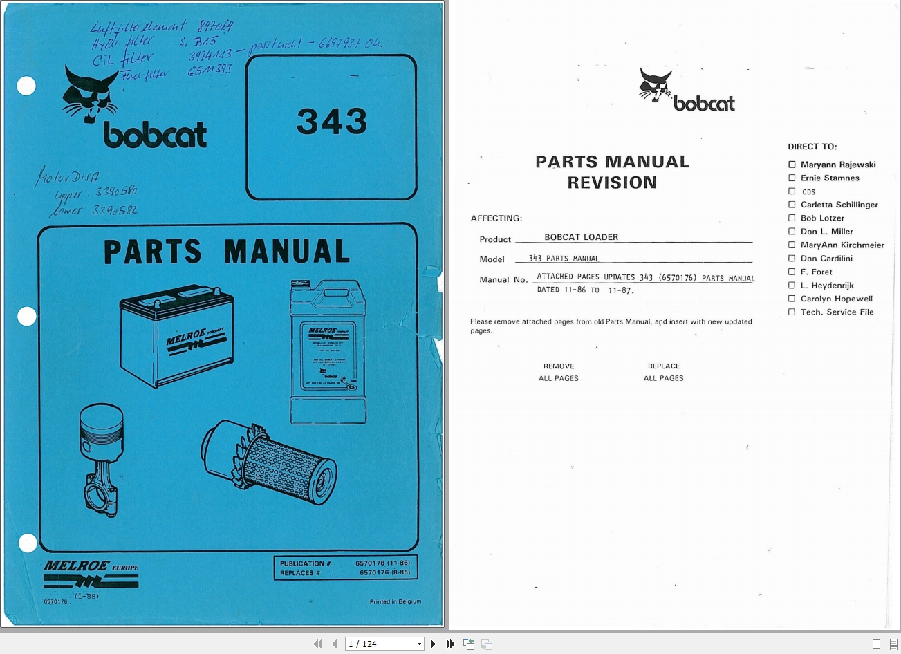 Bobcat Loader 343 Parts Manual6570176 1