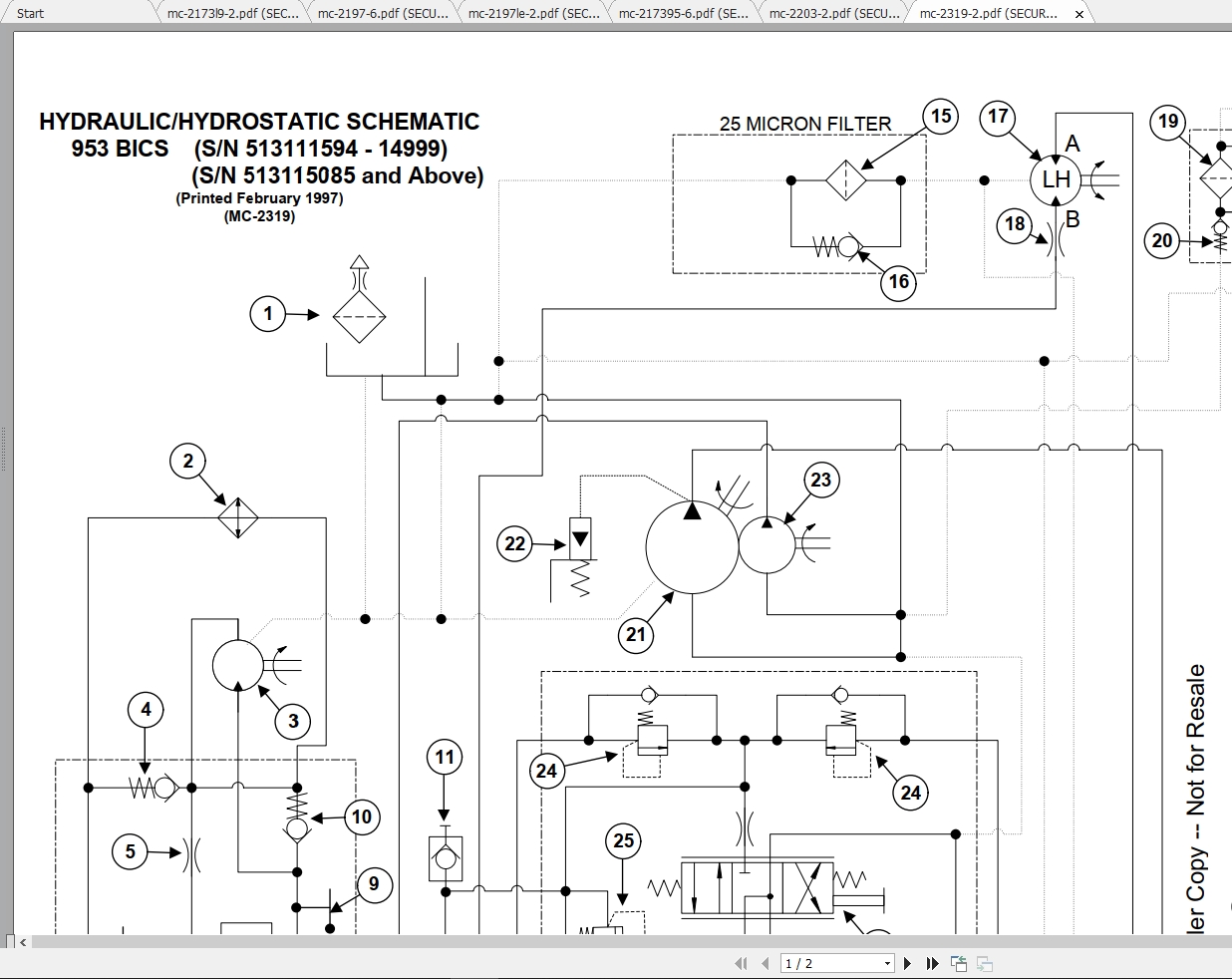 Bobcat Loader 953 BICS Hydraulic Electrical Schematic 1