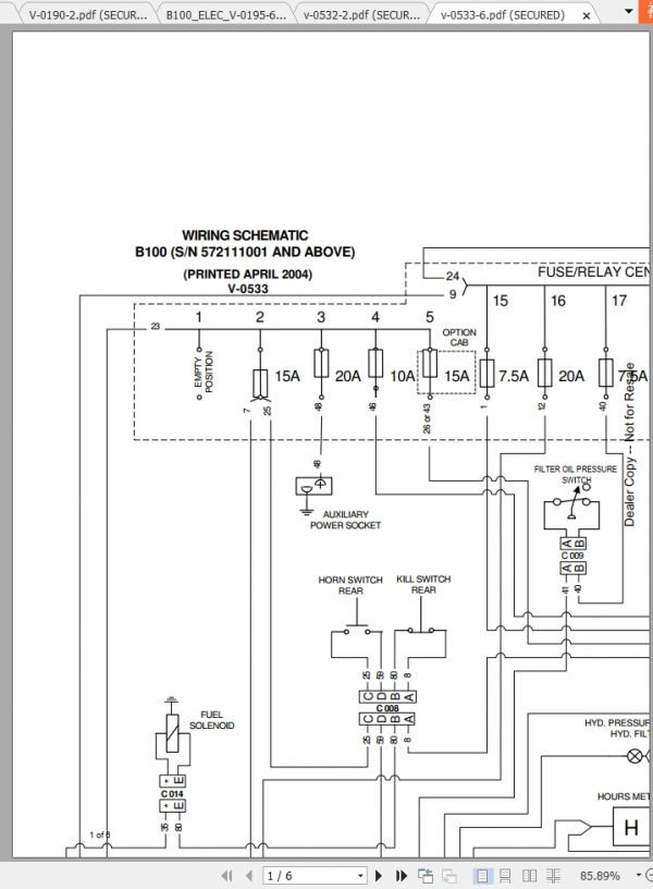 Bobcat Loader Backhoe B100 Hydraulic Electrical Schematic 1