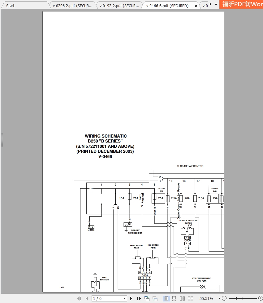 Bobcat Loader Backhoe B250 Hydraulic Electrical Schematic 1