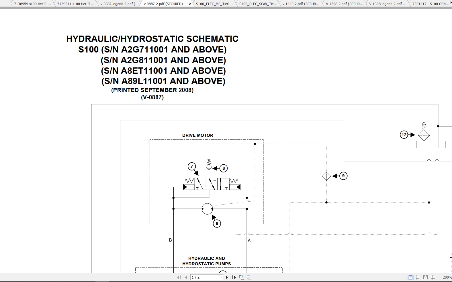 Bobcat Loader S100 Hydraulic Electrical Schematic 1