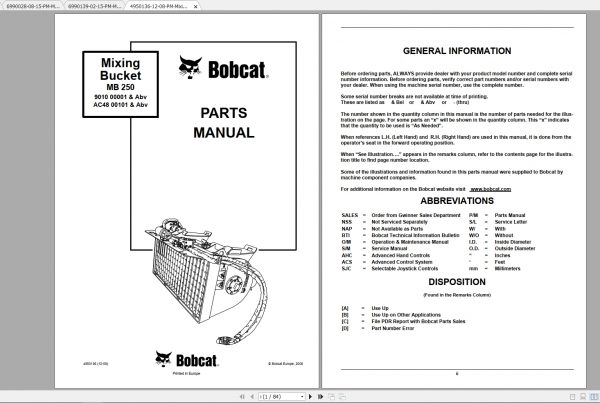 Bobcat Mixing Bucket Parts Manuals 3