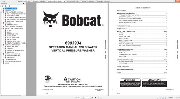 Bobcat Pressure Washer Operation Maintenance Manuals 2