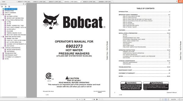 Bobcat Pressure Washer Operation Maintenance Manuals 3