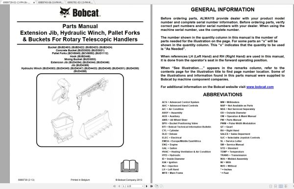 Bobcat Rotary Telescopic Handlers Parts Manuals 1