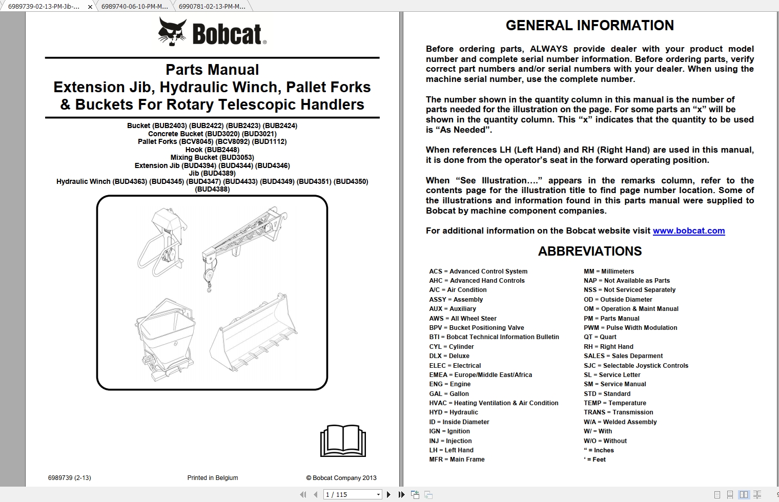 Bobcat Rotary Telescopic Handlers Parts Manuals 1