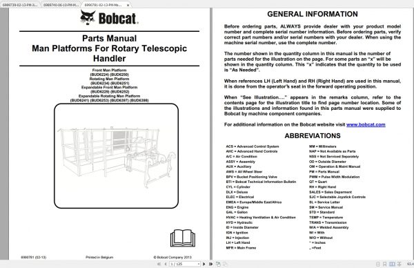 Bobcat Rotary Telescopic Handlers Parts Manuals 3