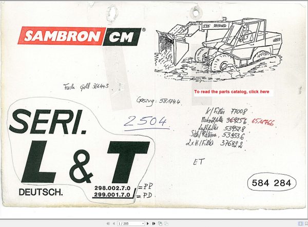 Bobcat Sambron TeleHandler Serie L T Spare Parts Catalog584284De 1