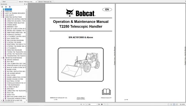 Bobcat Telescopic Handler T2250 Operation Maintenance Manuals 1