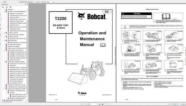 Bobcat Telescopic Handler T2250 Operation Maintenance Manuals 2