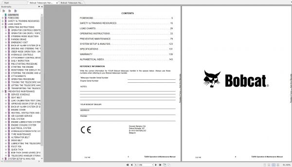 Bobcat Telescopic Handler T2250 Operation Maintenance Manuals 4
