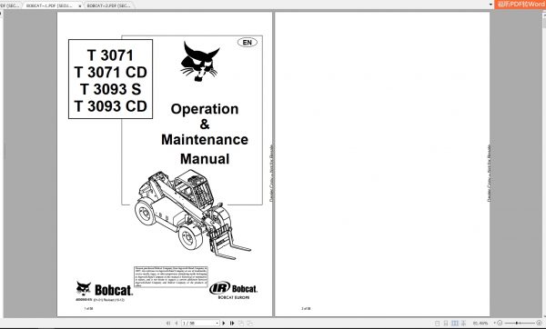 Bobcat Telescopic Handler T3071 T3093 Operation Maintenance Manuals 2