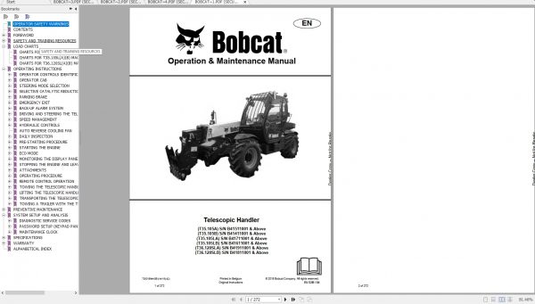 Bobcat Telescopic Handler T35105 T36120SL Operation Maintenance Manuals 1