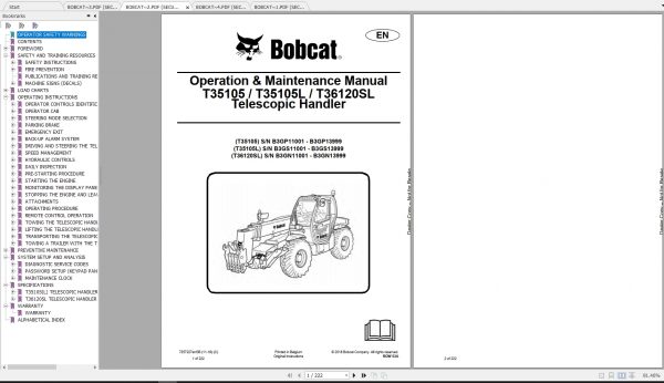 Bobcat Telescopic Handler T35105 T36120SL Operation Maintenance Manuals 2