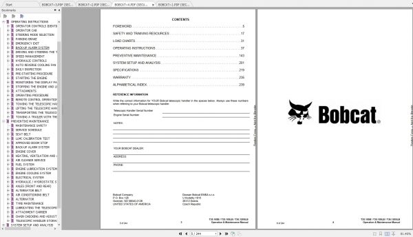 Bobcat Telescopic Handler T35105 T36120SL Operation Maintenance Manuals 3