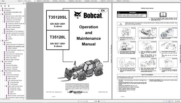 Bobcat Telescopic Handler T35120SL Operation Maintenance Manuals 1