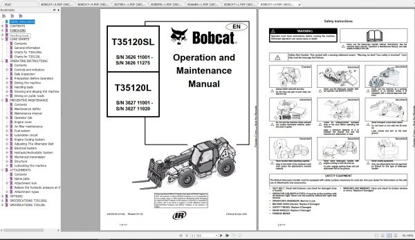 Bobcat Telescopic Handler T35120SL Operation Maintenance Manuals 3