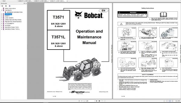 Bobcat Telescopic Handler T3571L Operation Maintenance Manuals 1