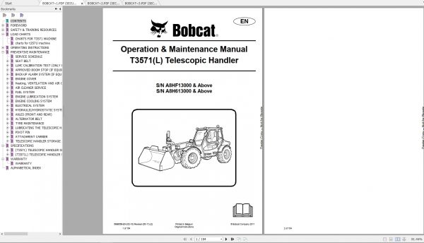 Bobcat Telescopic Handler T3571L Operation Maintenance Manuals 2