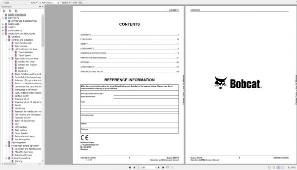 Bobcat Telescopic Handler T40170 Operation Maintenance Manuals 3