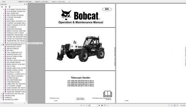 Bobcat Telescopic Handler T41140SLP T40180SLP Operation Maintenance Manuals 1