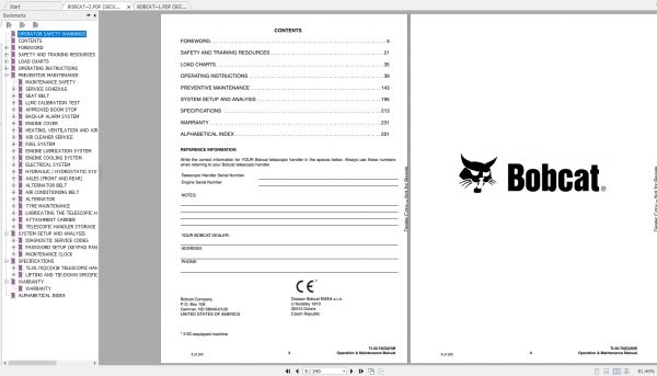 Bobcat Telescopic Handler TL3070 Operation Maintenance Manuals 2