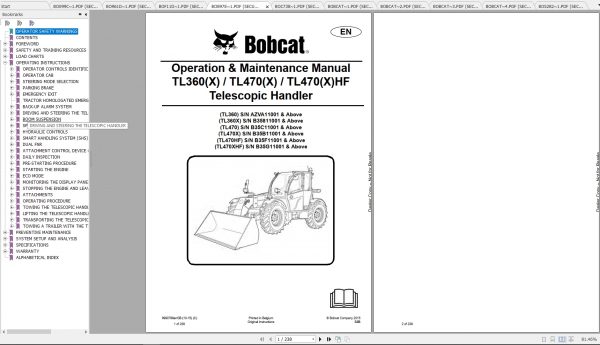 Bobcat Telescopic Handler TL360X TL470XHF Operation Maintenance Manuals 1