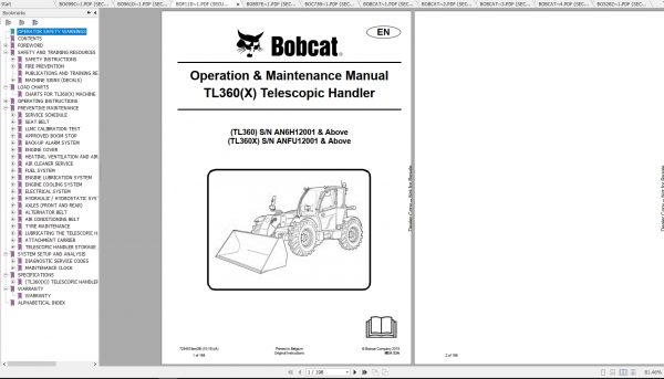 Bobcat Telescopic Handler TL360X TL470XHF Operation Maintenance Manuals 3