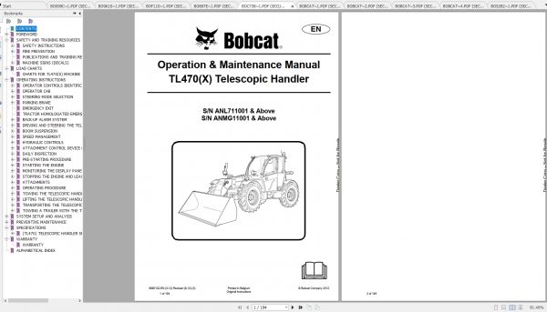 Bobcat Telescopic Handler TL360X TL470XHF Operation Maintenance Manuals 4