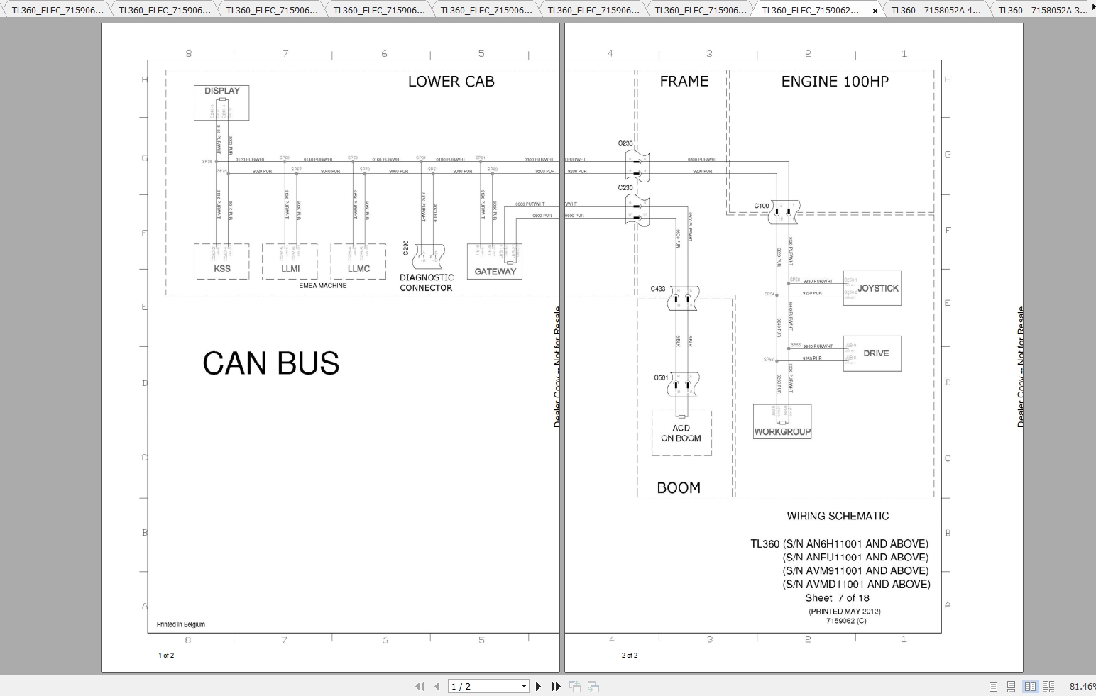 Bobcat Telescopic Handler TL360 Hydraulic Electrical Schematic 1