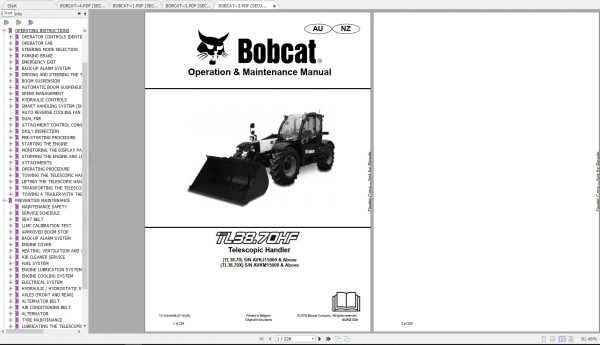 Bobcat Telescopic Handler TL3870X Operation Maintenance Manuals 1