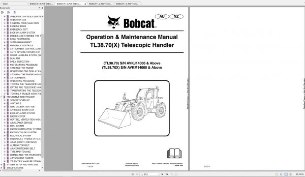 Bobcat Telescopic Handler TL3870X Operation Maintenance Manuals 2