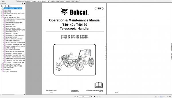 Bobcat Telescopic Handler TL40140 TL40180 Operation Maintenance Manuals 1