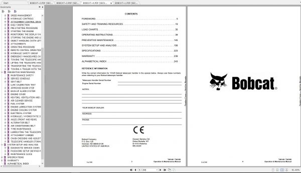 Bobcat Telescopic Handler TL40140 TL40180 Operation Maintenance Manuals 4