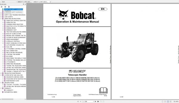 Bobcat Telescopic Handler TL4380HFX Operation Maintenance Manuals 1