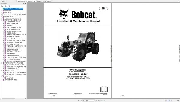 Bobcat Telescopic Handler TL4380HFX Operation Maintenance Manuals 2