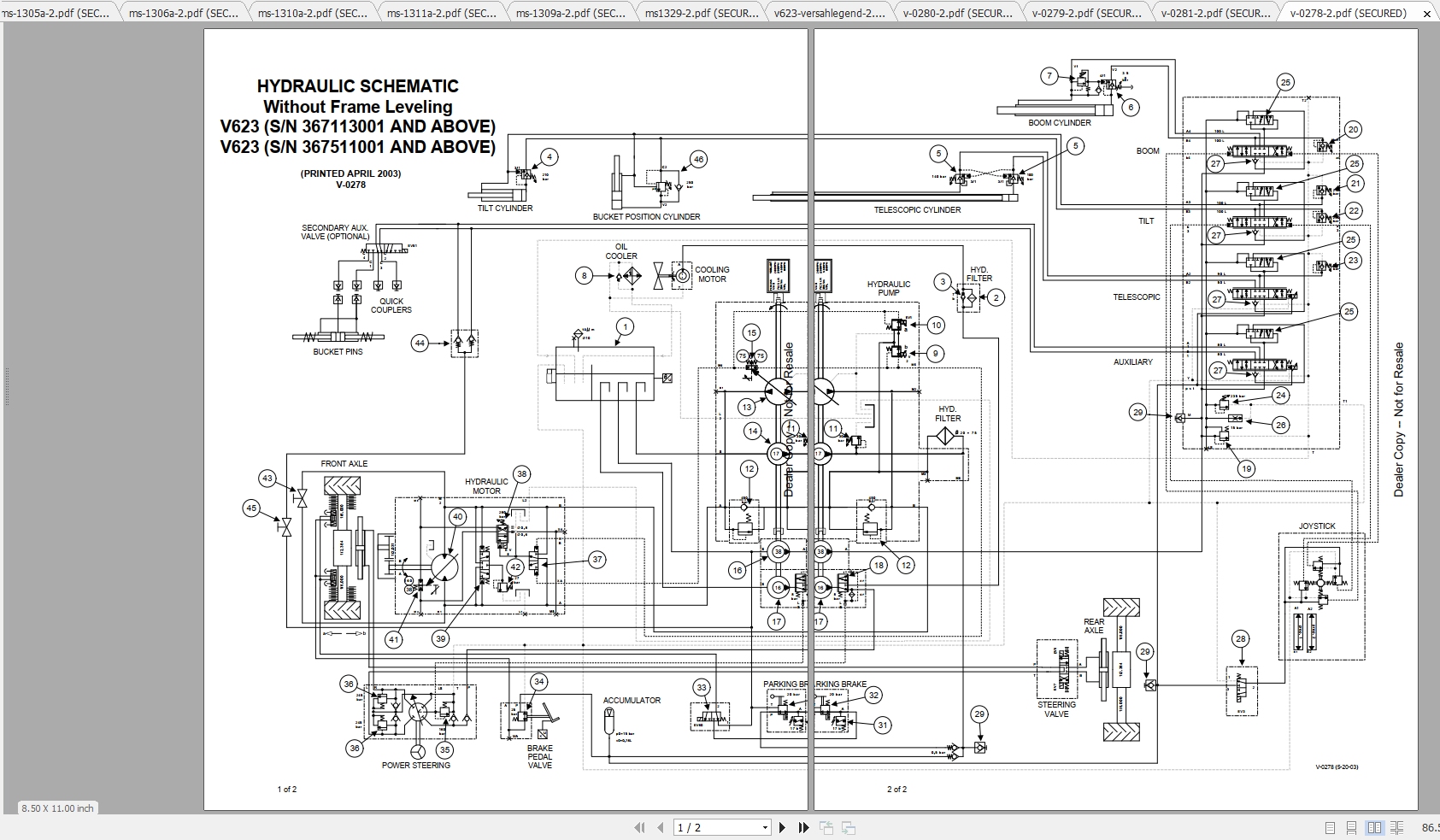Bobcat VersaHANDLER TTC V623 Hydraulic Electrical Schematic 1