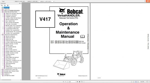Bobcat VersaHandler TTC V417 Operation Maintenance Manuals 1