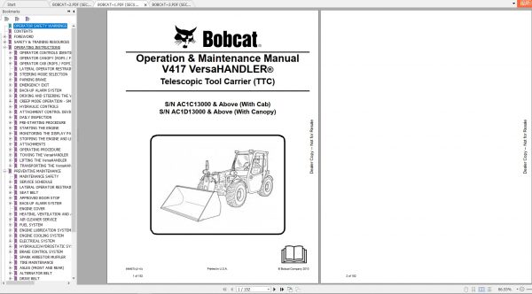 Bobcat VersaHandler TTC V417 Operation Maintenance Manuals 2