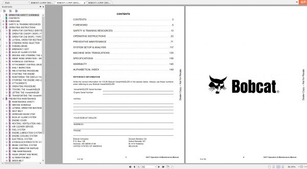 Bobcat VersaHandler TTC V417 Operation Maintenance Manuals 3