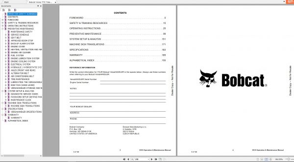 Bobcat VersaHandler TTC V519 Operation Maintenance Manual7303208 2