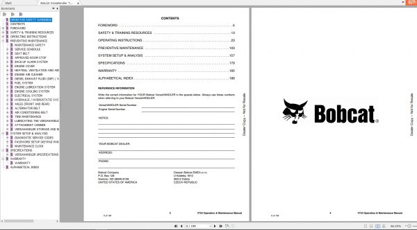 Bobcat VersaHandler TTC V723 Operation Maintenance Manual7324186 2