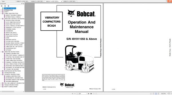 Bobcat Vibratory Compactors Operation Maintenance Manuals 2Tsv0U