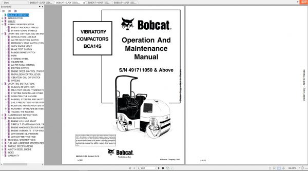 Bobcat Vibratory Compactors Operation Maintenance Manuals 3Tho2x